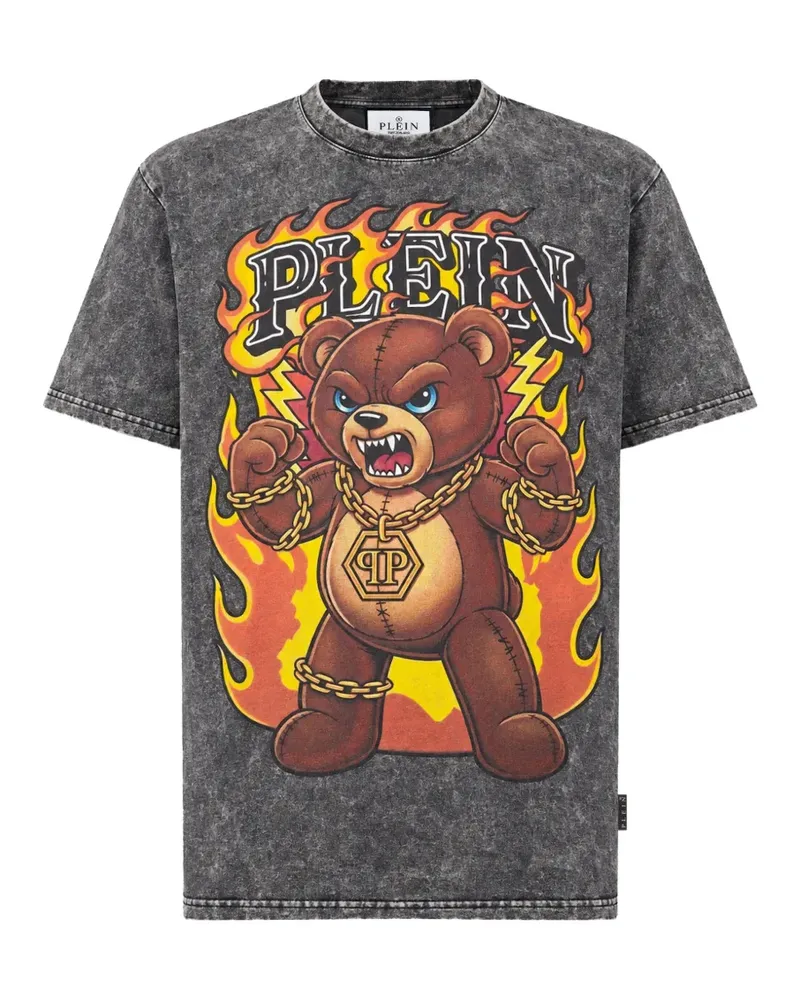 Philipp Plein washed round neck T-shirt Teddy flames - Schwarz Schwarz