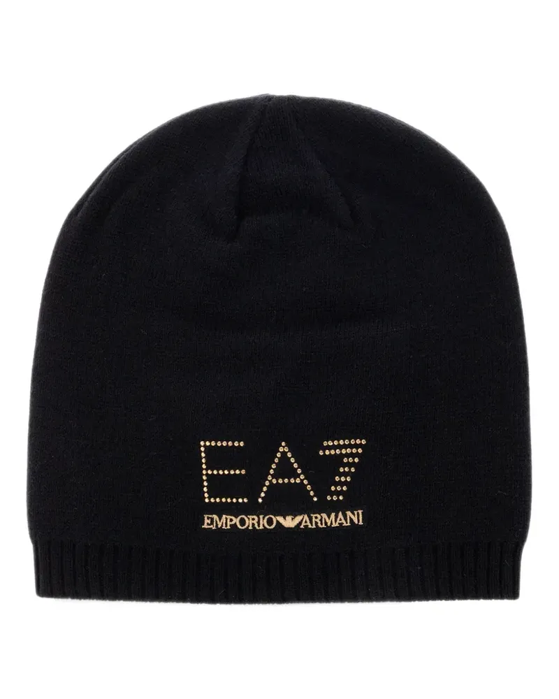 EA7 logo-embellished beanie hat and scarf set - Schwarz Schwarz