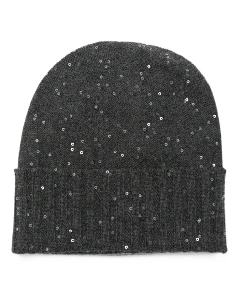 Lorena Antoniazzi sequin-embellished ribbed-knit beanie hat - Grau Grau