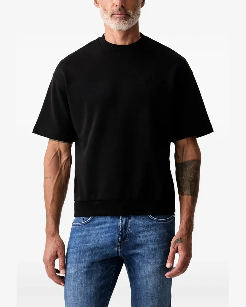 Karl Lagerfeld logo-embroidered ribbed-trim T-shirt - Schwarz Schwarz