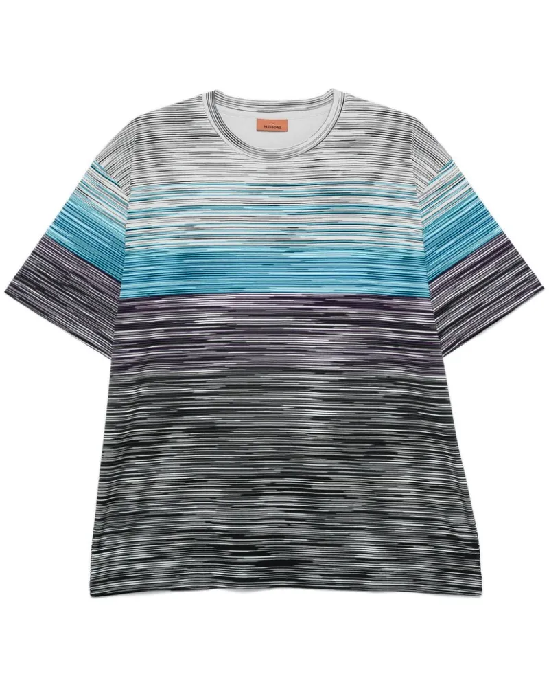 Missoni Gestreiftes T-Shirt mit gummiertem Logo - Blau Blau