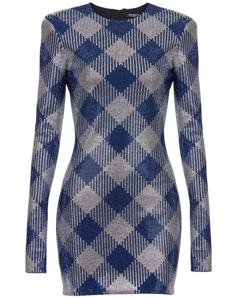 Balmain Vichy-Minikleid mit Strass - Blau Blau