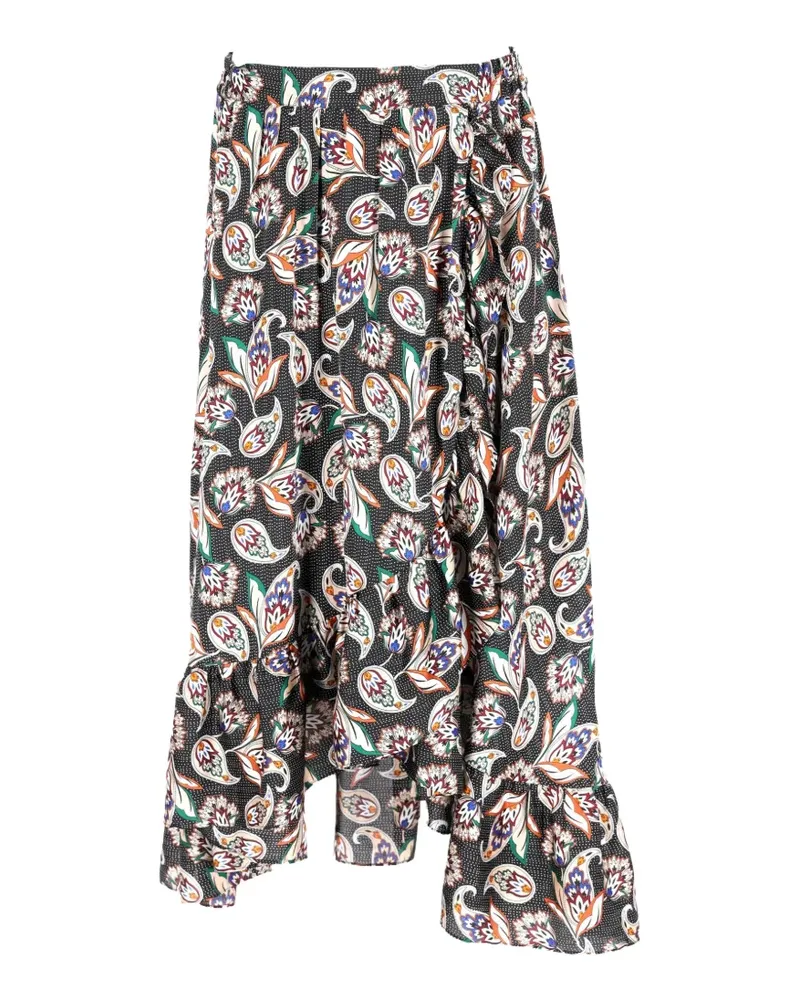Maje paisley-print ruffled midi skirt - Schwarz Schwarz