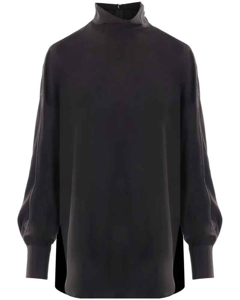 Brunello Cucinelli Seidenbluse mit Stehkragen - Schwarz Schwarz