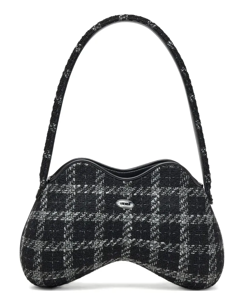 Diesel Double-D Schultertasche mit Hahnentrittmuster - Schwarz Schwarz
