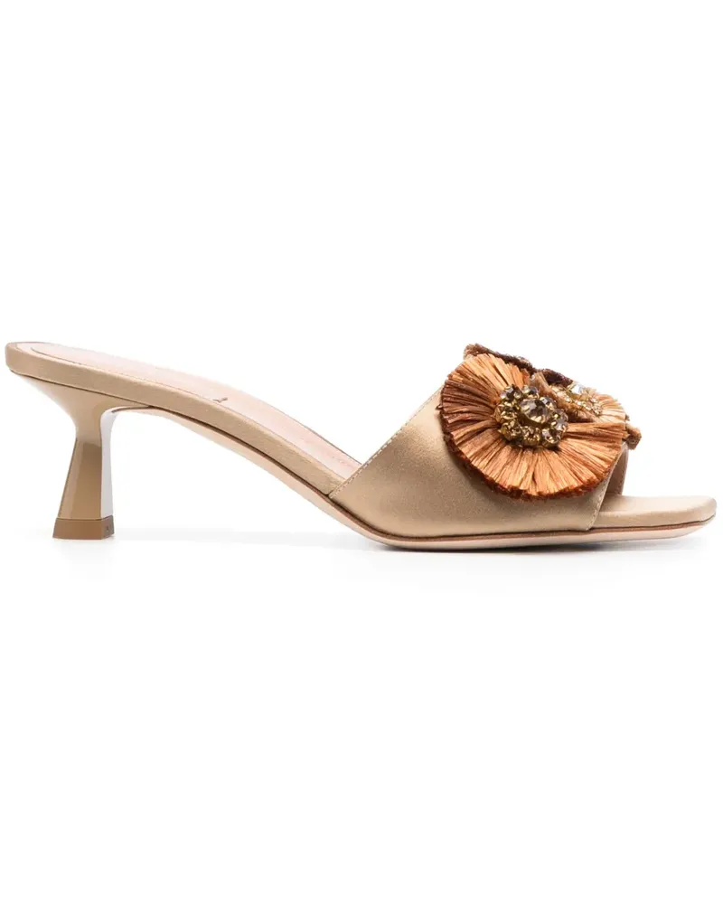 Alberta Ferretti Mules mit Blumen-Applikationen 55mm - Nude Nude
