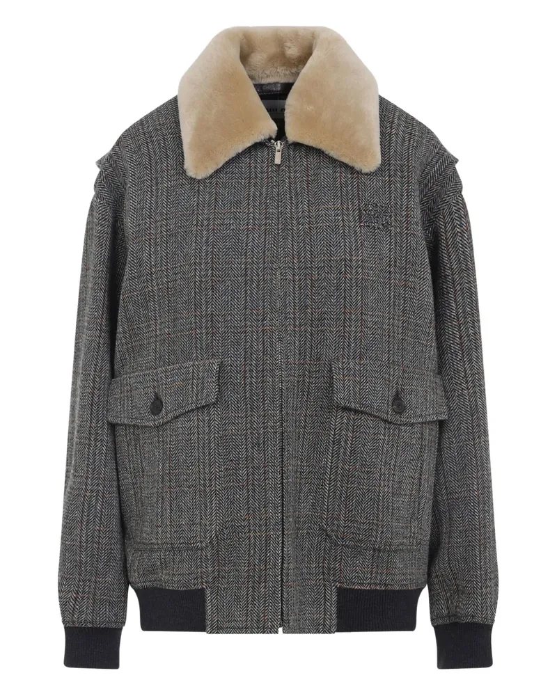 Miu Miu Karierte Bomberjacke mit Shearling-Kragen - Grau Grau