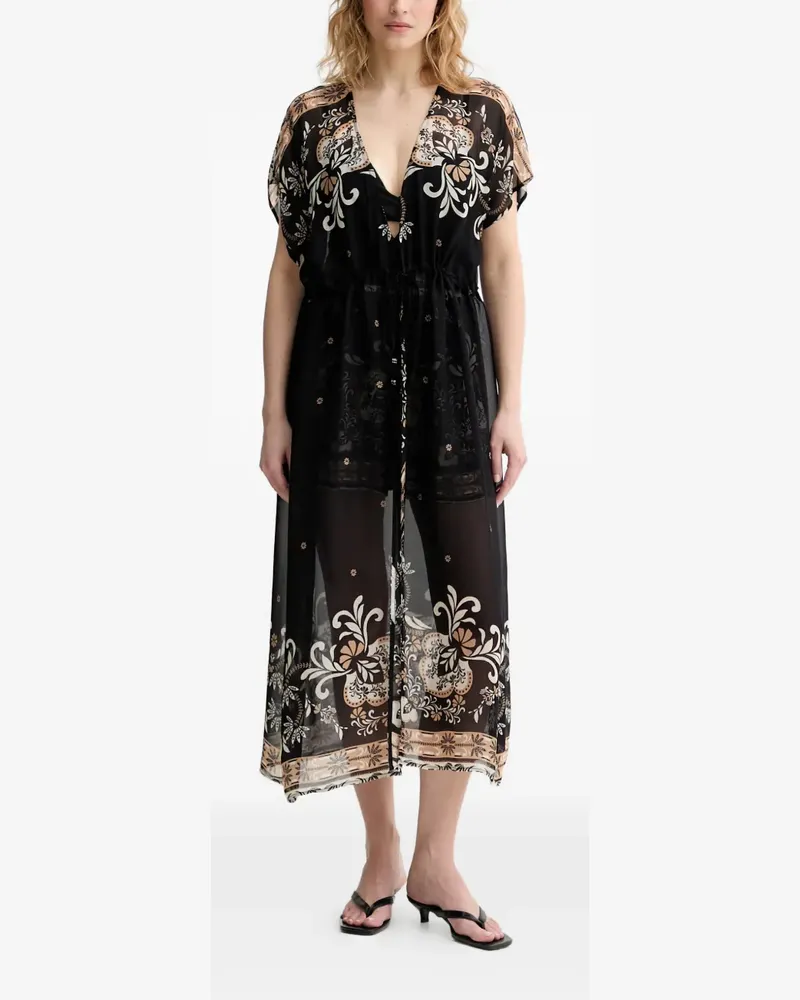 Twin-Set floral-print drawstring kaftan - Schwarz Schwarz