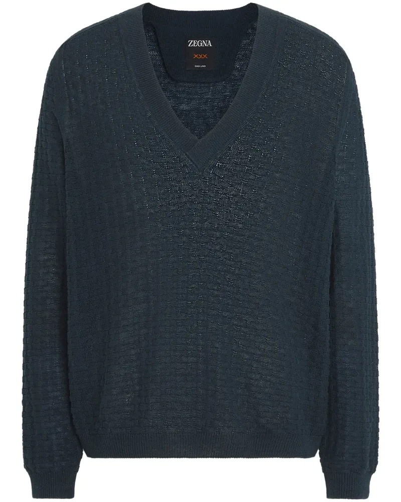 Ermenegildo Zegna Oasi Lino Pullover mit V-Ausschnitt - Blau Blau