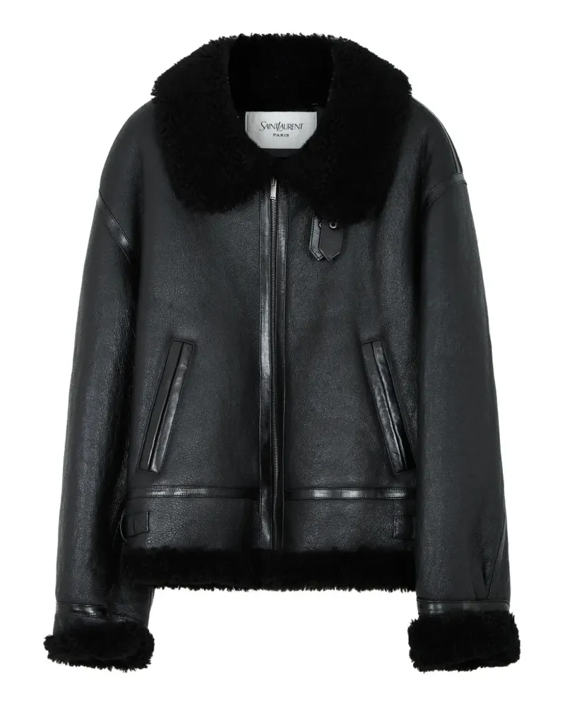 Saint Laurent Jacke mit Shearling-Besatz - Schwarz Schwarz