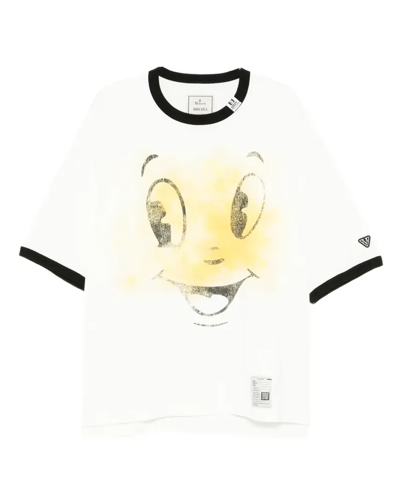 MIHARAYASUHIRO Happy Face Ringer T-Shirt mit Print - Weiß Weiß