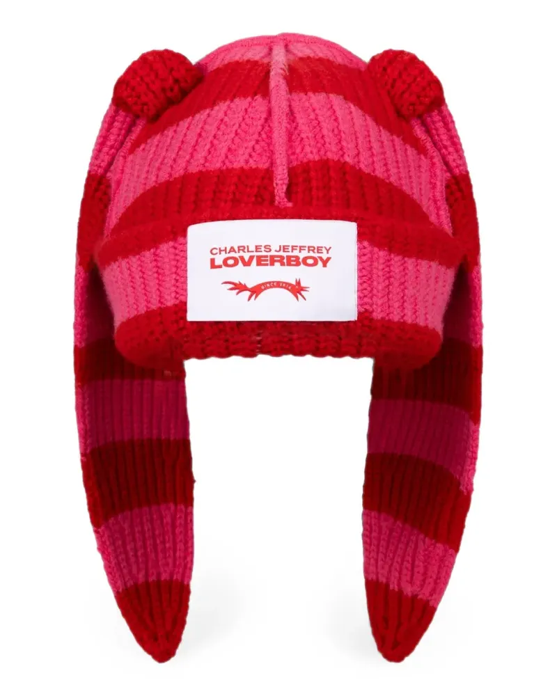 Charles Jeffrey Loverboy Gestreifte Chunky Rabbit Beanie - Rot Rot