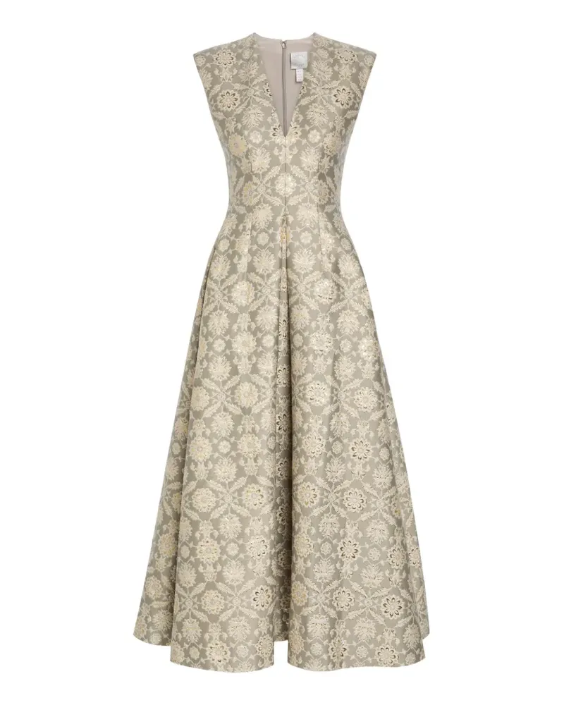 Huishan Zhang floral-brocade V-neck maxi dress - Grau Grau