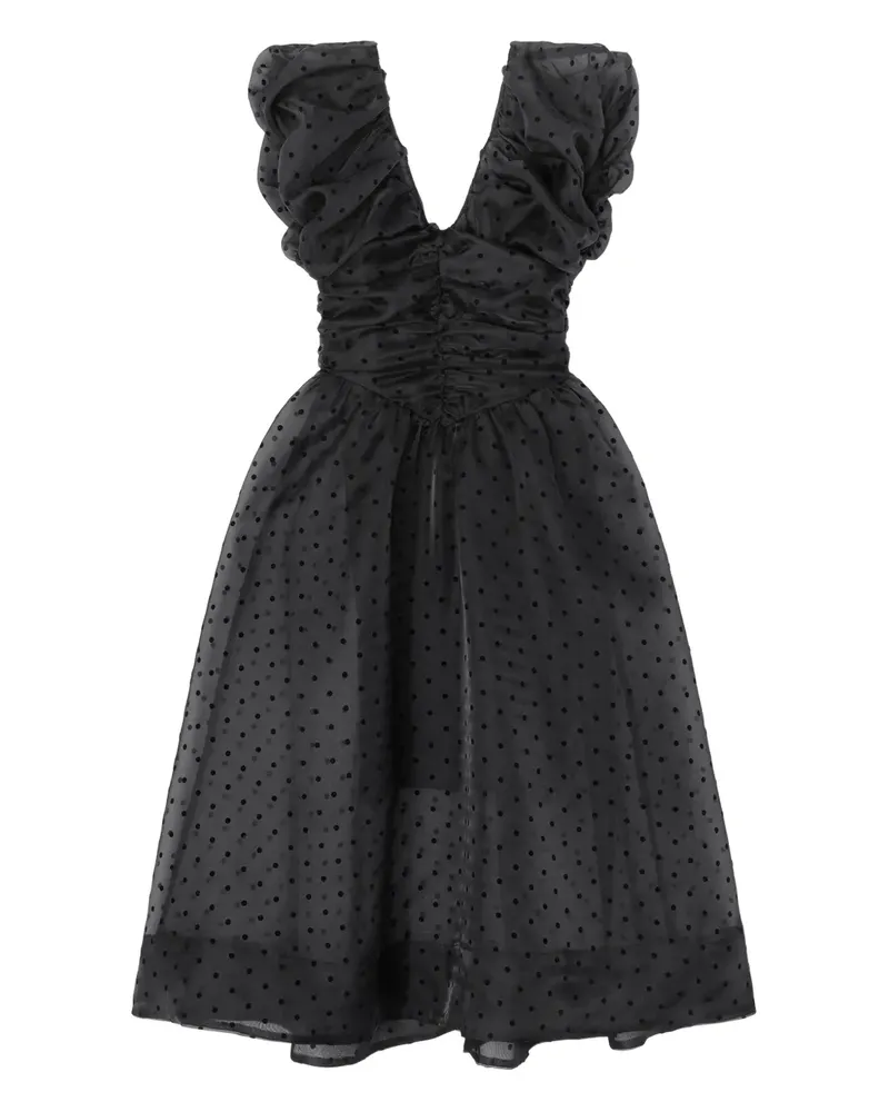 Ganni Gerüschtes Minikleid mit Polka Dots - Schwarz Schwarz