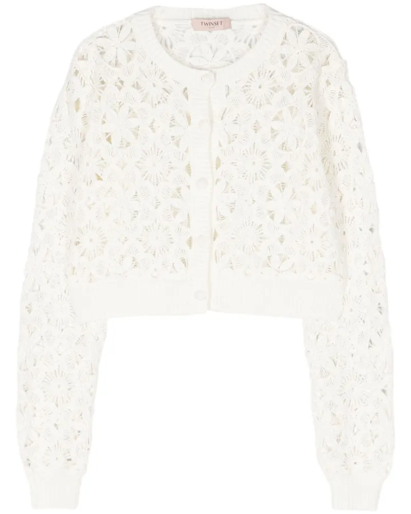 Twin-Set Cropped-Cardigan mit Lochstrickmuster - Weiß Weiß