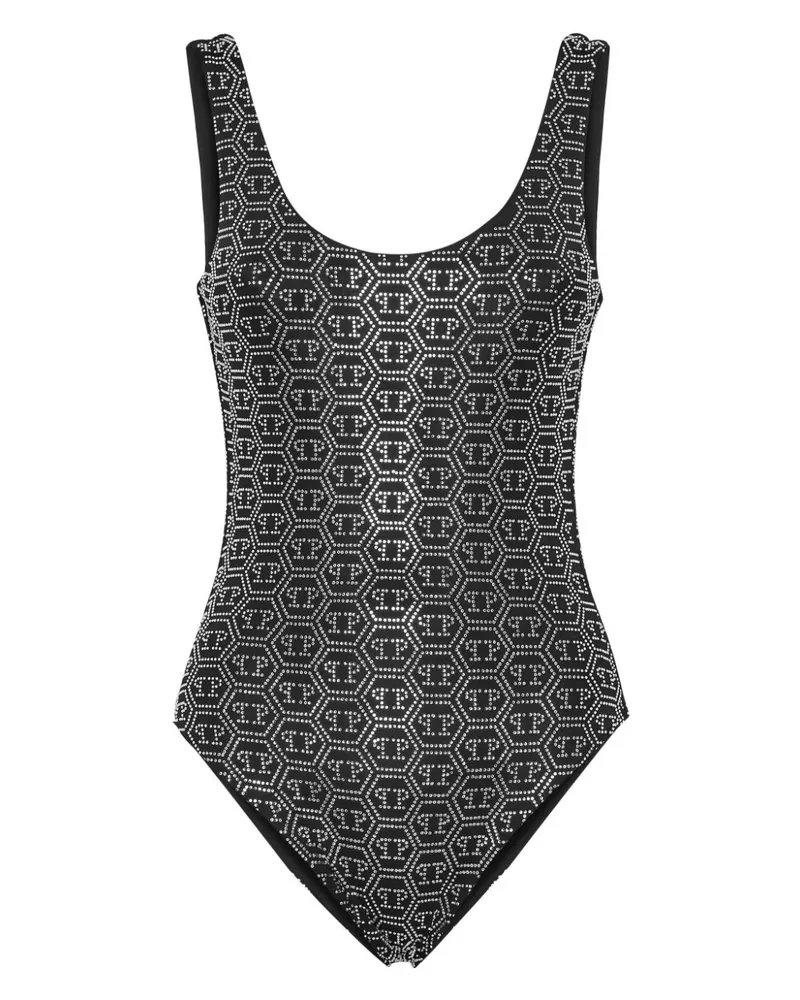 Philipp Plein Badeanzug mit Monogramm-Applikation - Schwarz Schwarz