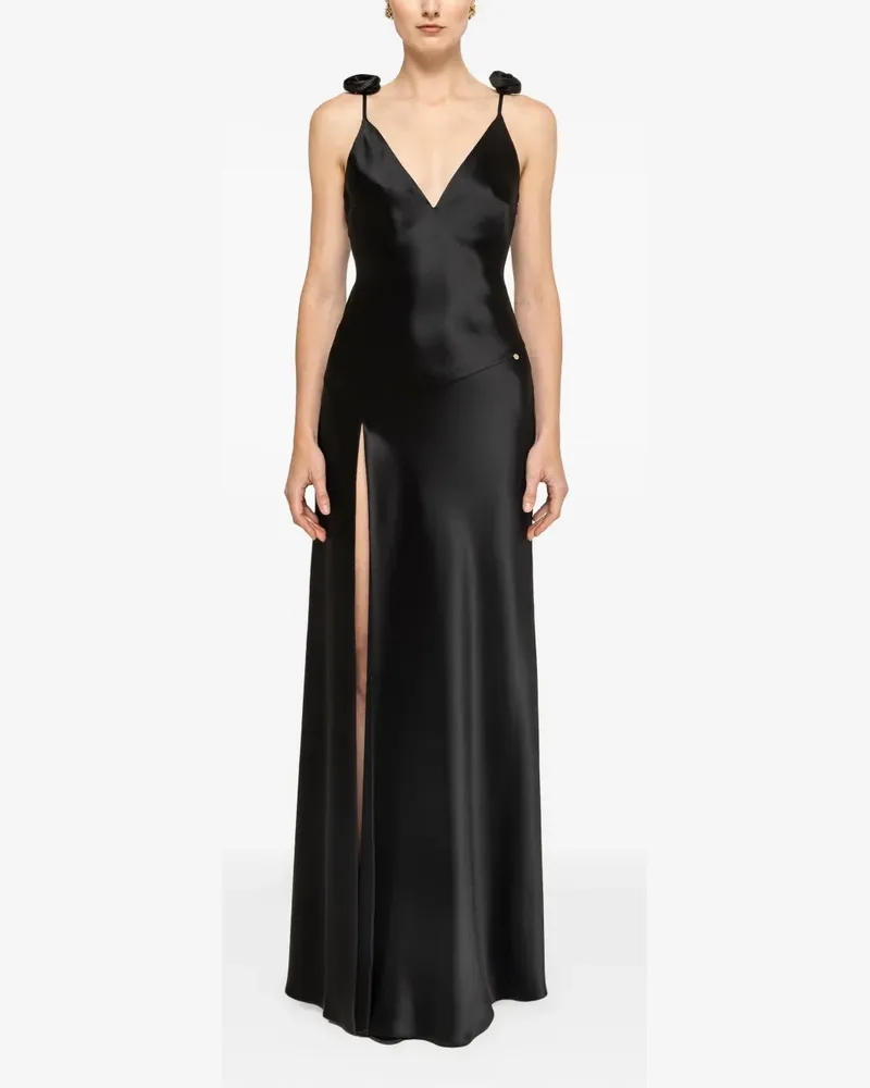 NISSA Rückenfreies Maxikleid mit Blumendetail - Schwarz Schwarz