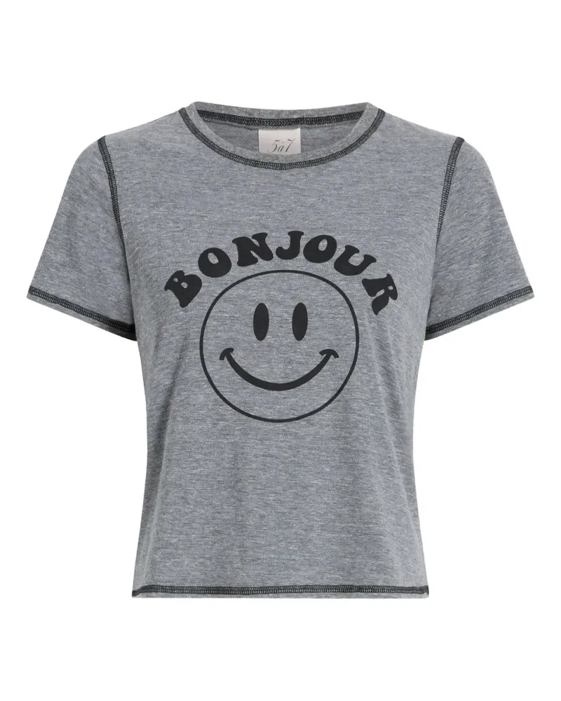 Cinq à Sept Schmales Bonjour Smiley T-Shirt - Grau Grau