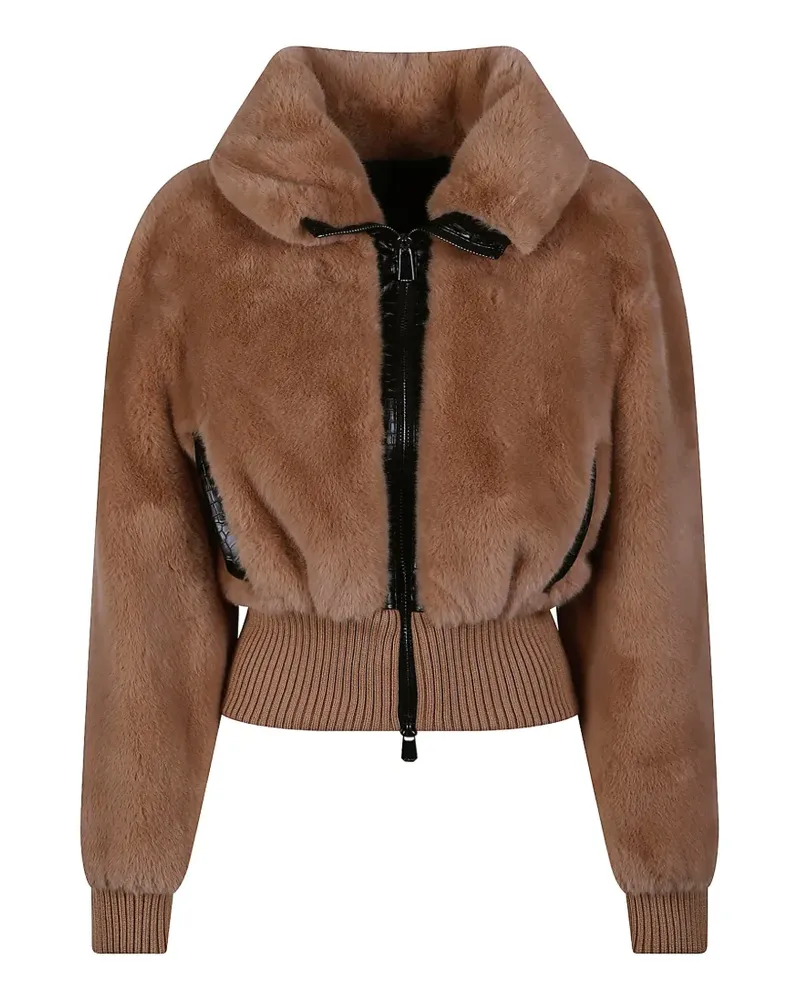 Pinko croc-effect trim faux-fur jacket - Braun Braun