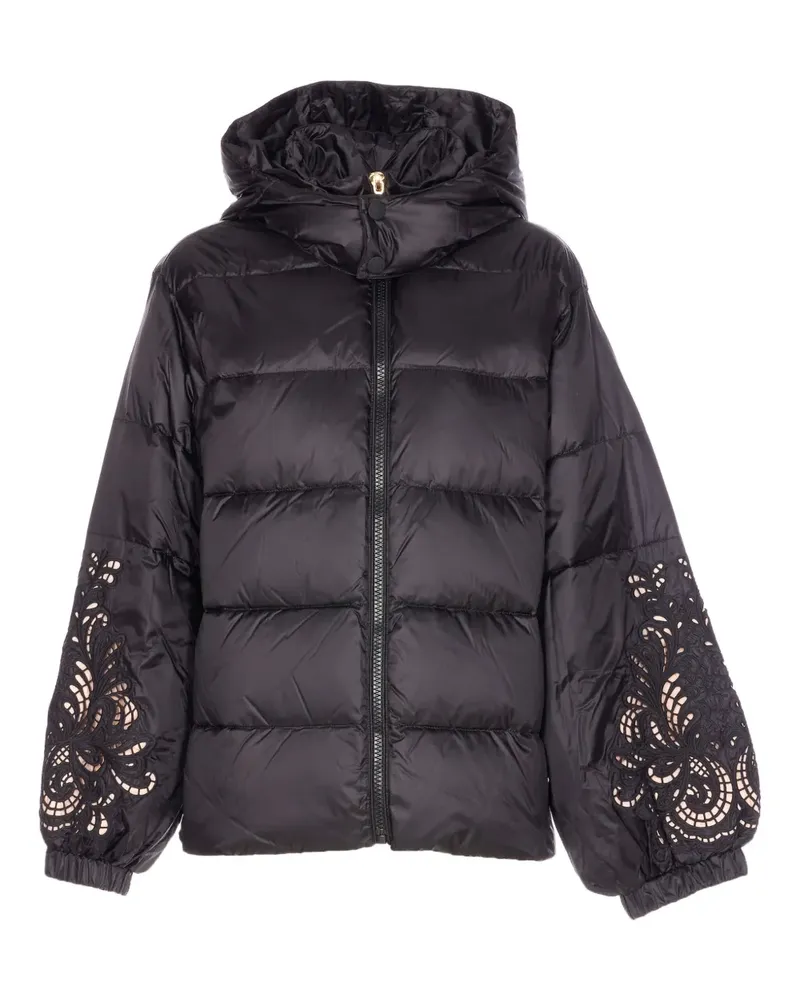 Twin-Set Wattierte Jacke mit bestickten Ärmeln - Schwarz Schwarz
