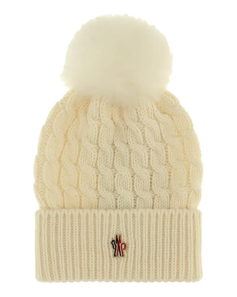 Moncler Beanie mit Zopfstrickmuster - Weiß Weiß