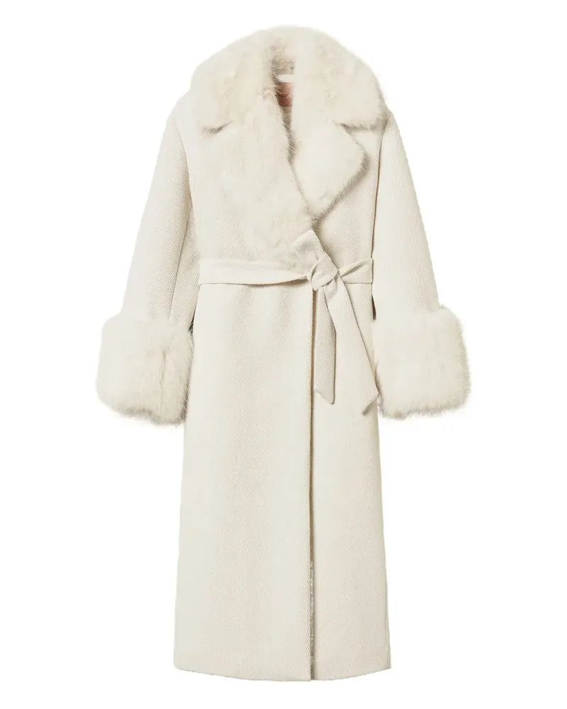 Twin-Set Mantel mit Faux-Fur-Besatz - Nude Nude