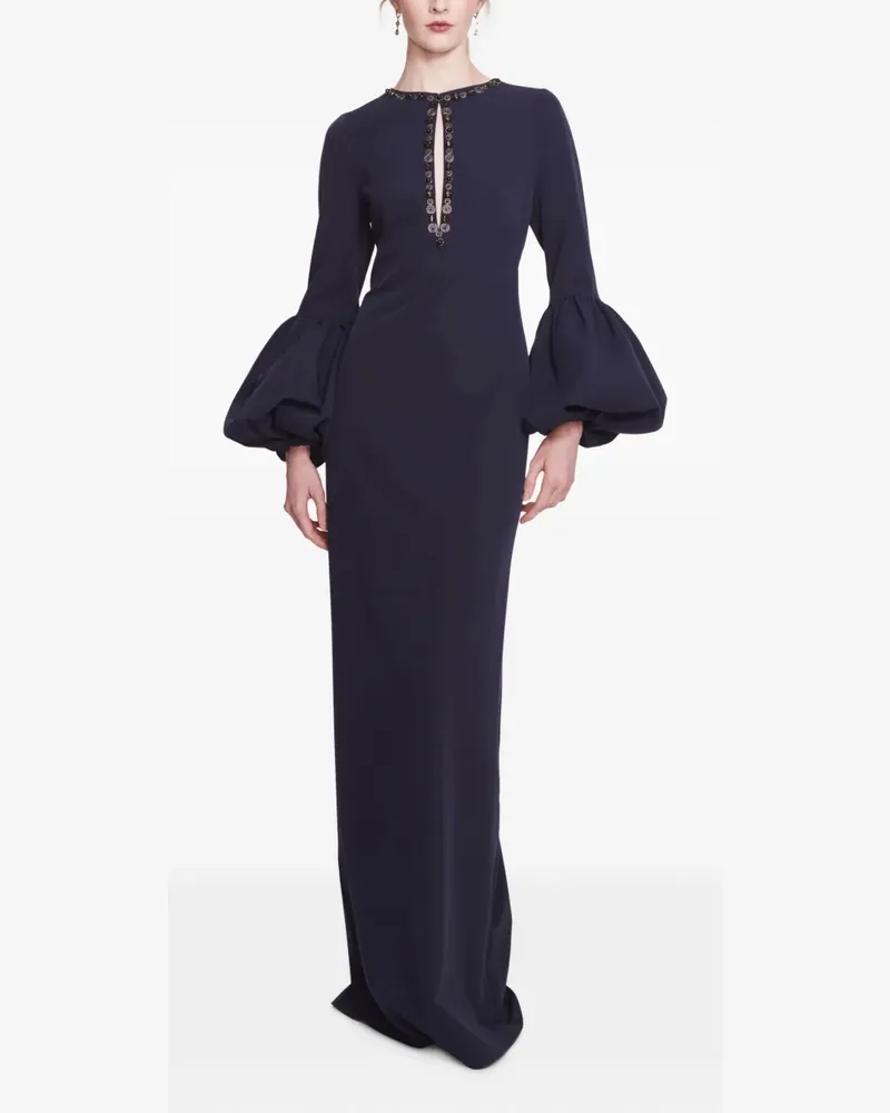 Marchesa Abendkleid mit Puffärmeln - Blau Blau