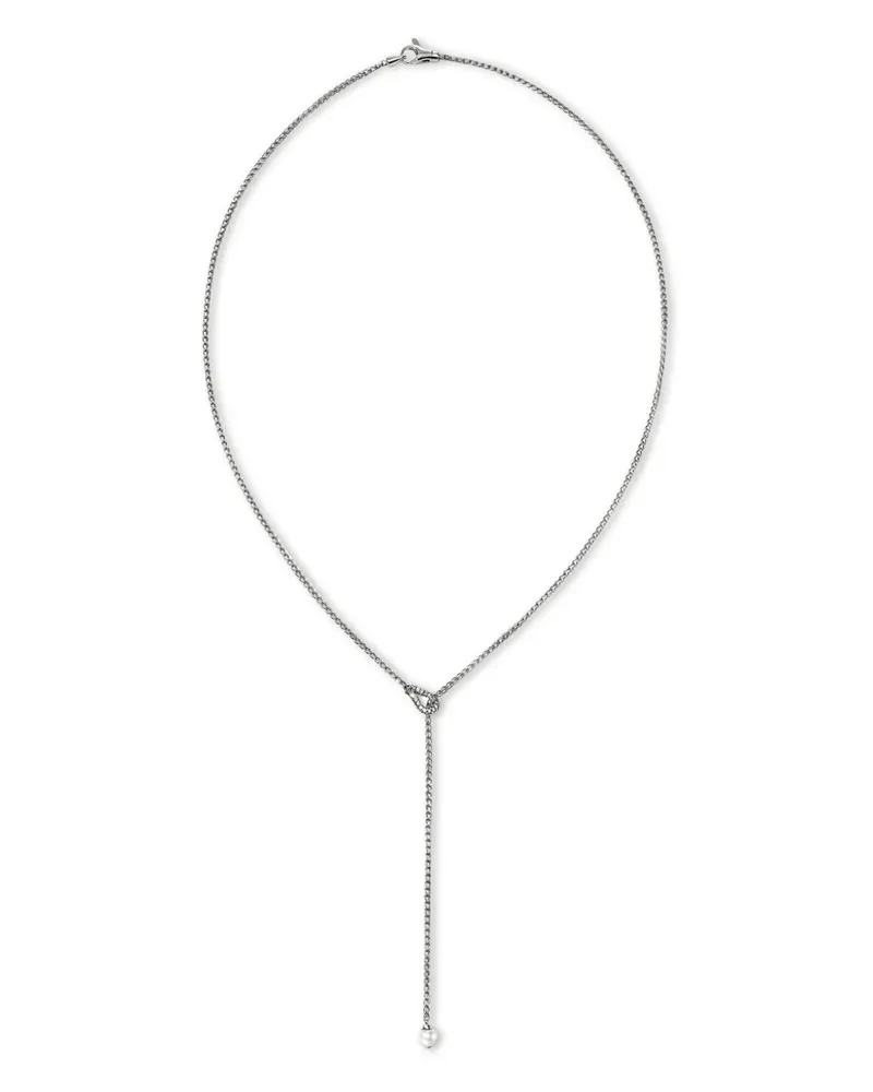 John Hardy Surf Y Sterlingsilber-Halskette mit Diamanten und Perlen Silber