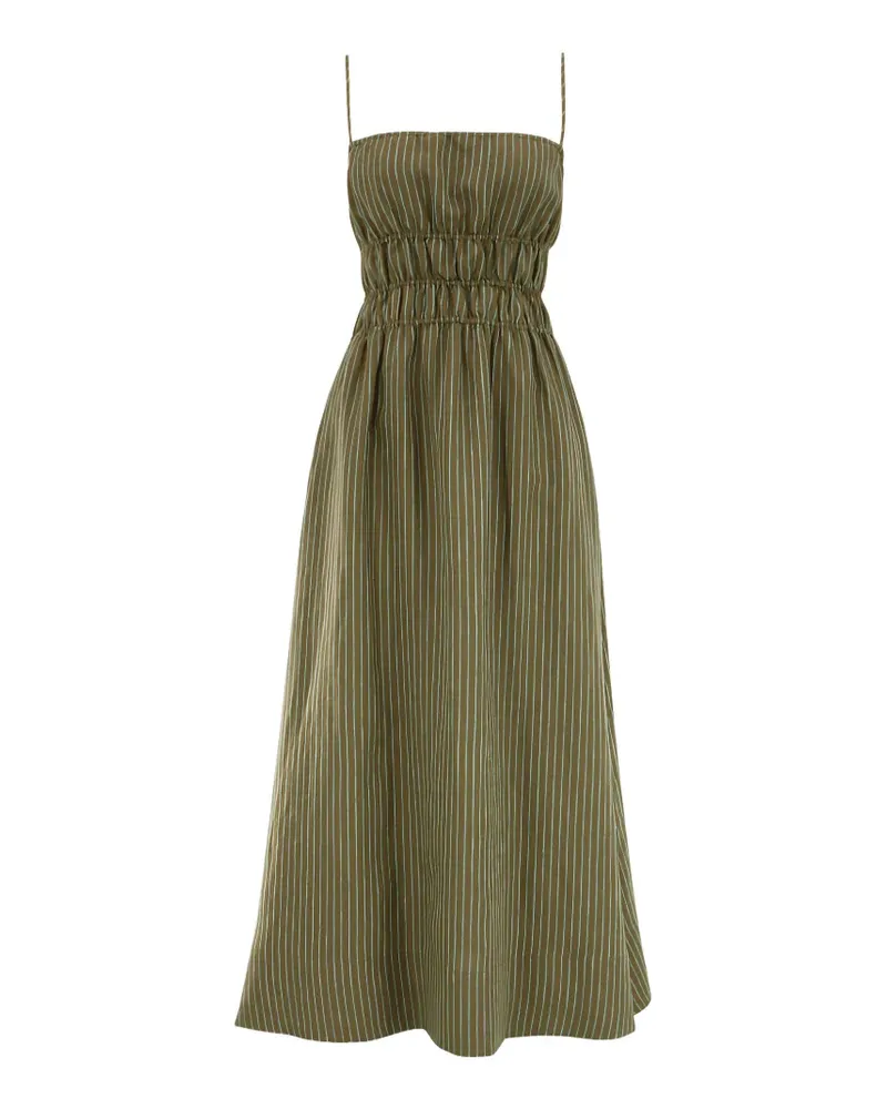 STAUD Ayla striped smocked-waist midi dress - Grün Grün