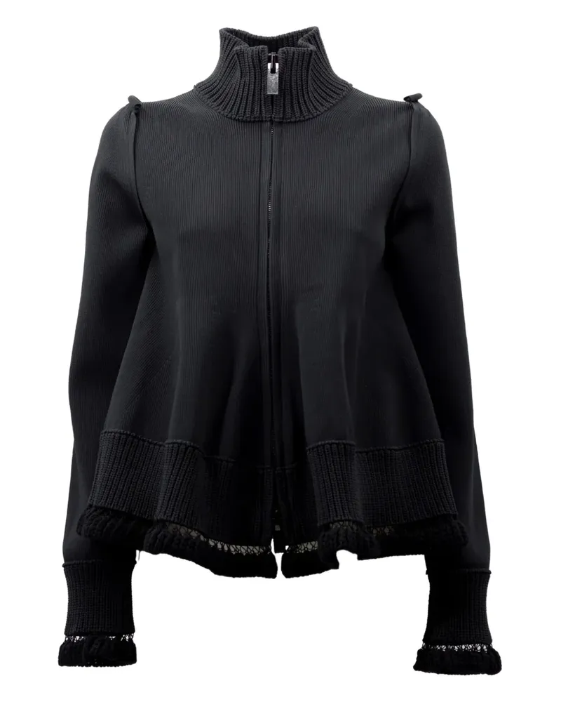 Sacai Gerippter Cardigan - Schwarz Schwarz