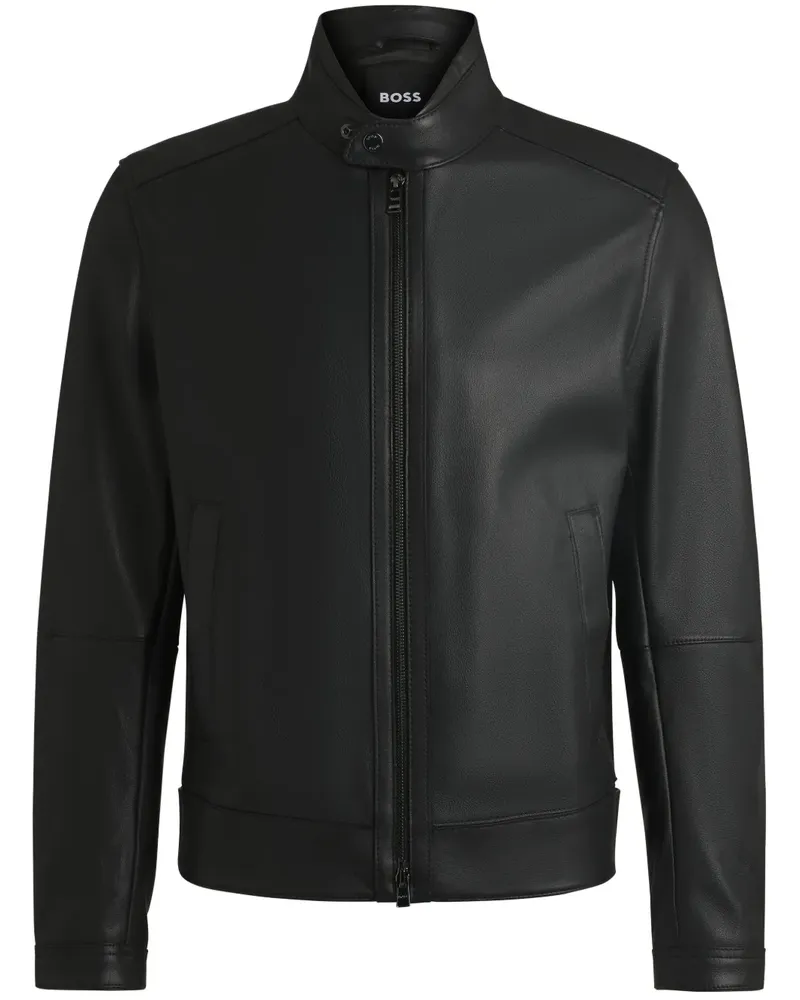 HUGO BOSS Lederjacke mit Reißverschluss - Schwarz Schwarz