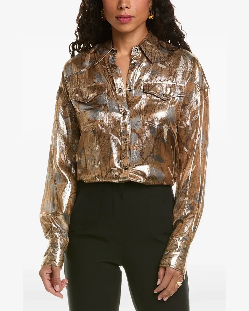 Brunello Cucinelli Hemd im Metallic-Look mit Blatt-Print - Braun Braun