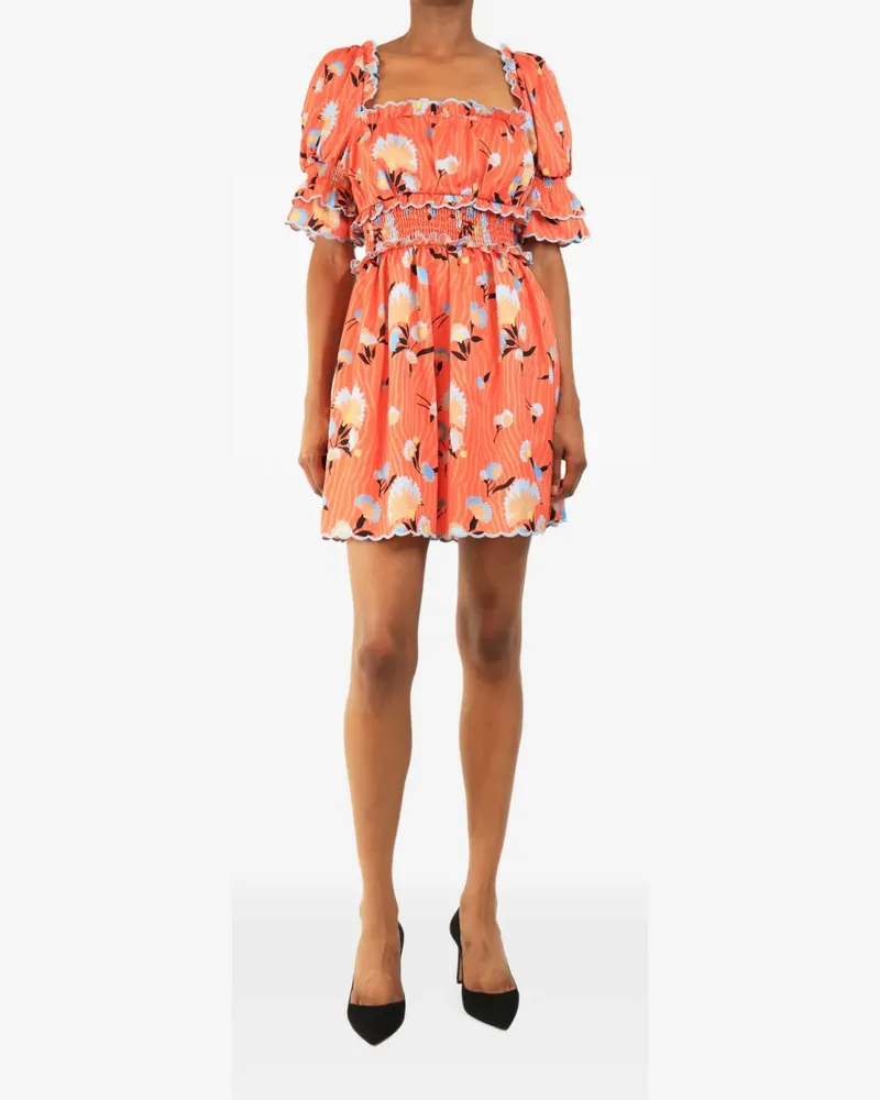 Self-Portrait Gerüschtes Minikleid mit Blumenprint - Orange Orange