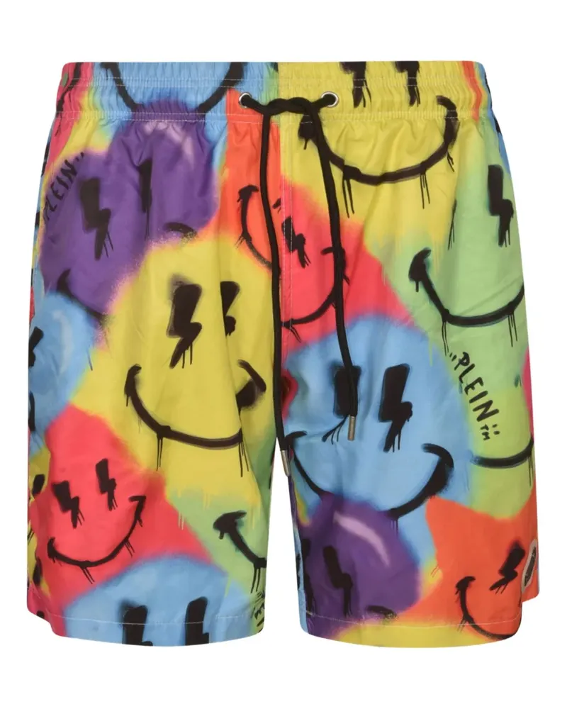 Philipp Plein Graffiti-Badeshorts mit Smiley - Mehrfarbig Mehrfarbig