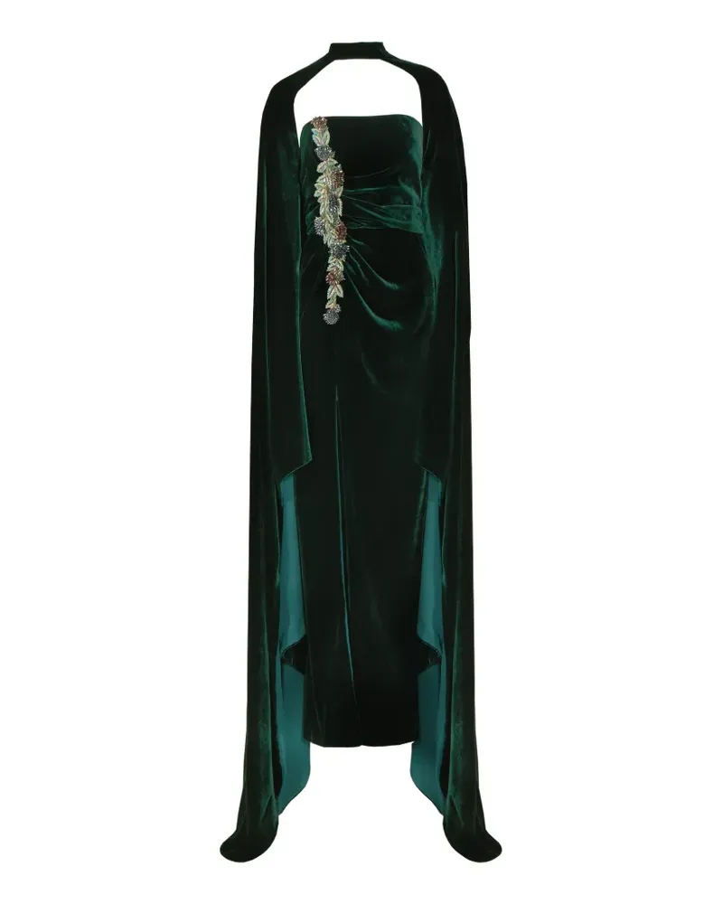 COSTARELLOS Gerafftes Brisha Abendkleid mit Kristallen - Grün Grün