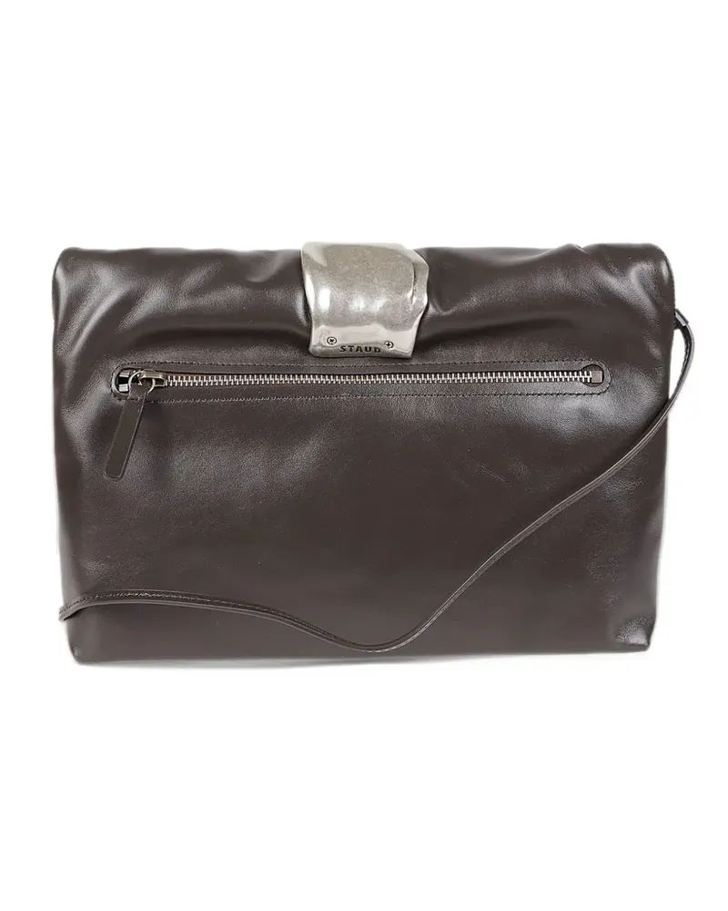 STAUD Cuff sculptural-plaque leather cross body bag - Braun Braun