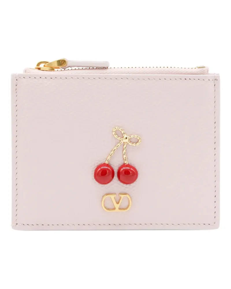 Valentino Garavani cherry-appliqué leather wallet - Rosa Rosa