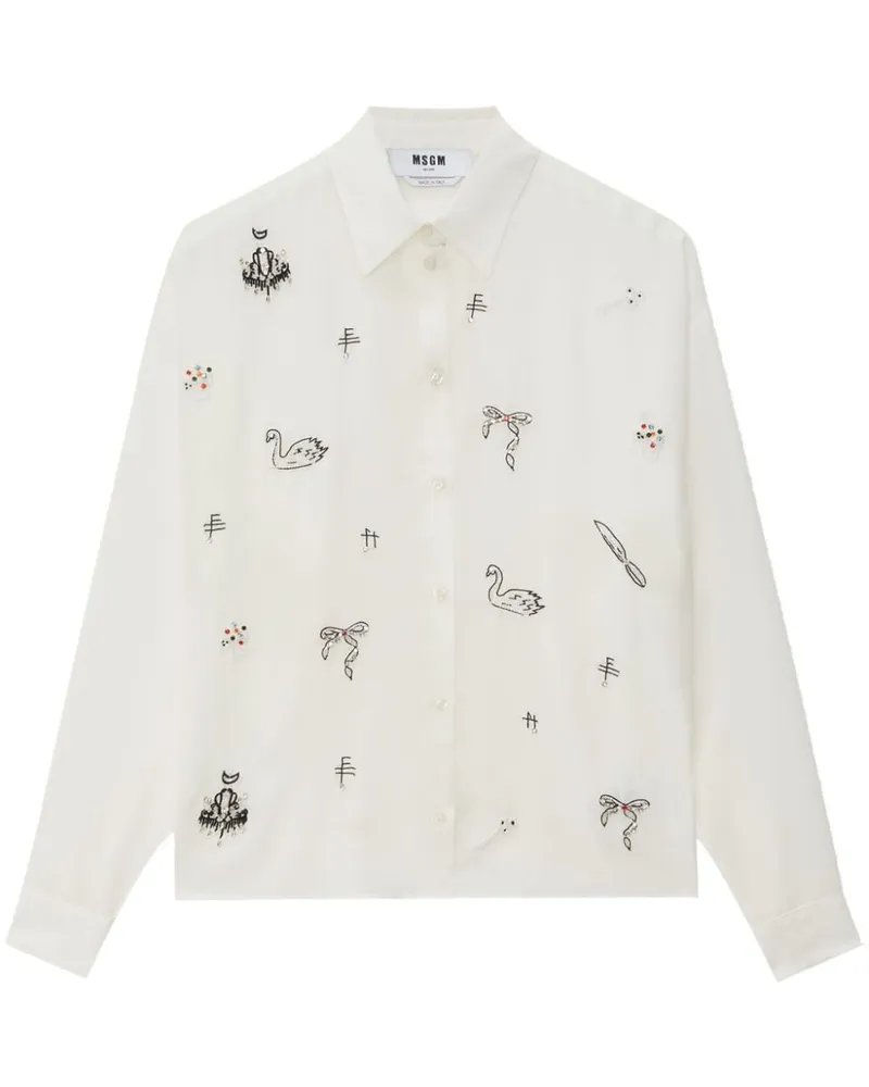 MSGM Hemd mit Perlen - Weiß Weiß