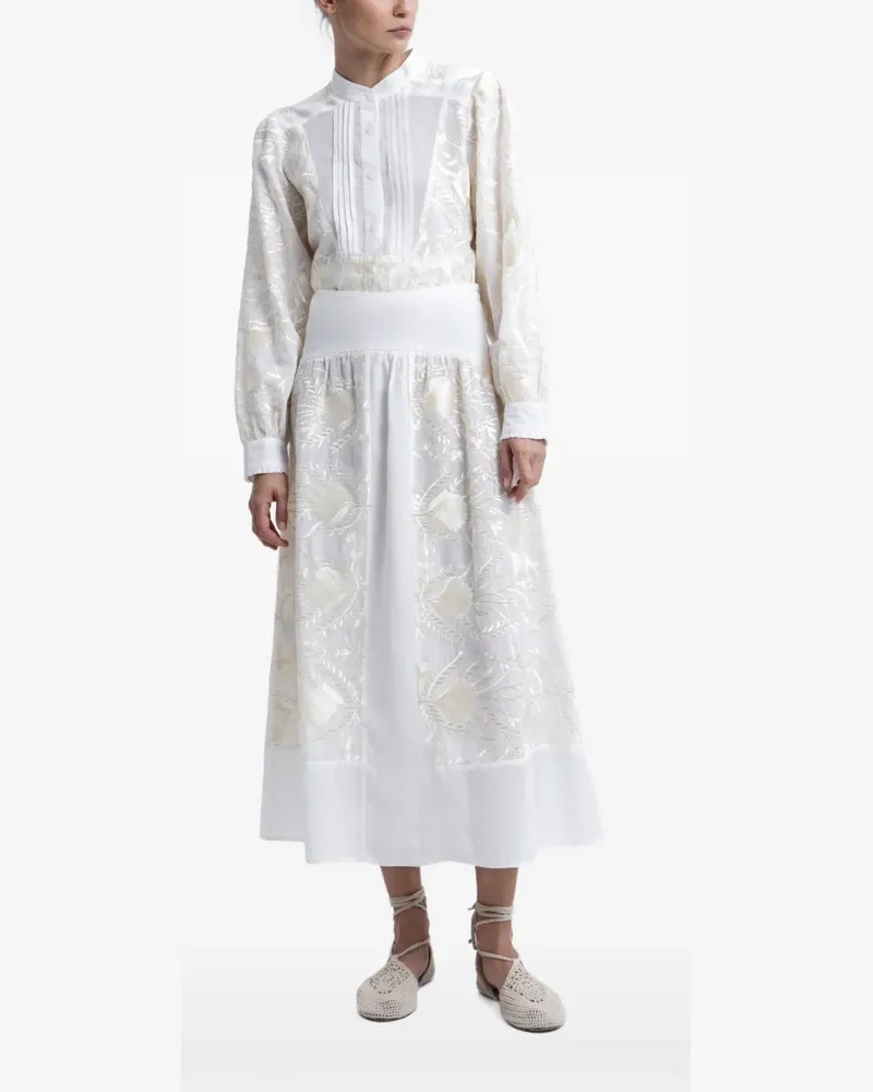 Greek Archaic Kori feather-embroidered a-line skirt - Weiß Weiß