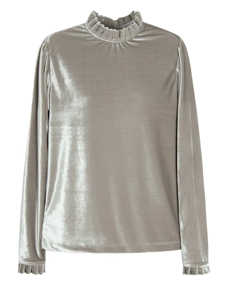 ISOLDA Bluse aus Samt mit Rüschenkragen - Grau Grau