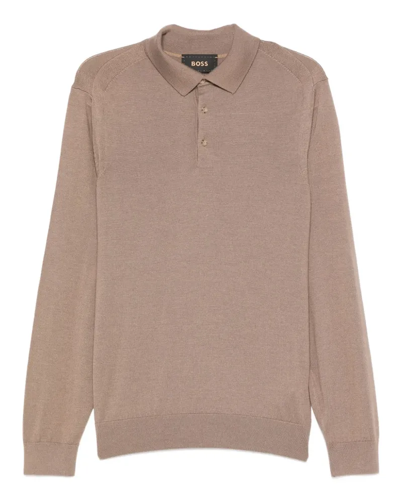 HUGO BOSS Langärmeliges Poloshirt - Braun Braun