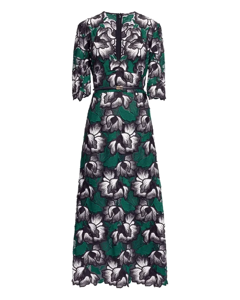 Elie Saab Makramee-Midikleid mit Blumen - Grün Grün