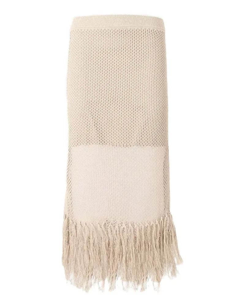 Karl Lagerfeld crochet-knit fringe-trimmed midi skirt - Nude Nude