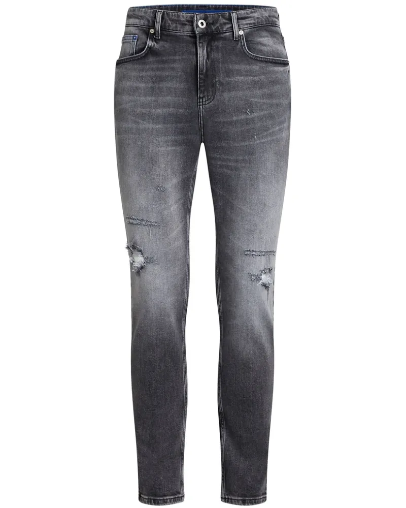 Karl Lagerfeld Gerade Jeans im Distressed-Look mit Logo-Patch - Schwarz Schwarz