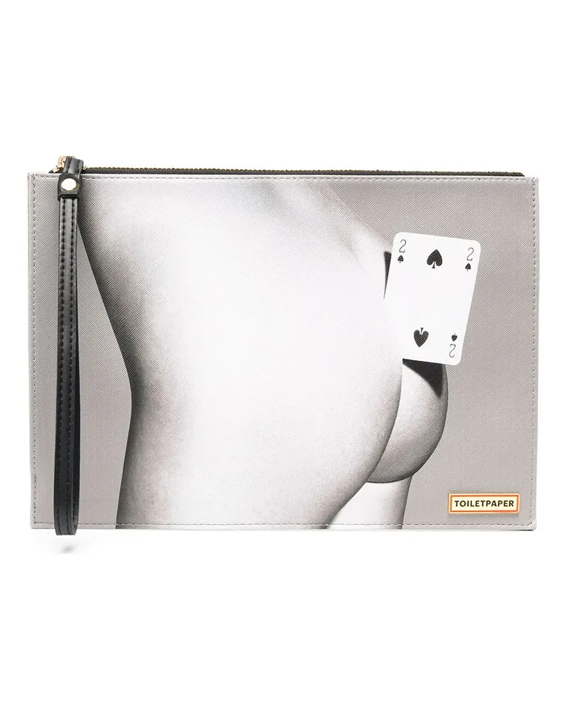 Seletti Two of Spades Clutch Grau