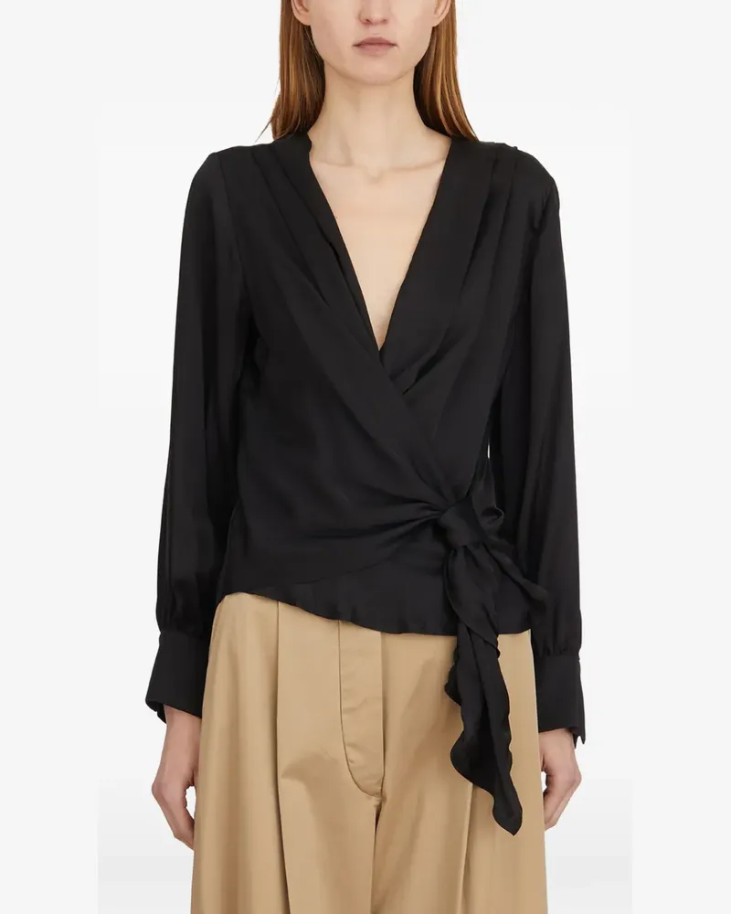 Collection Privée? draped V-neck blouse - Schwarz Schwarz