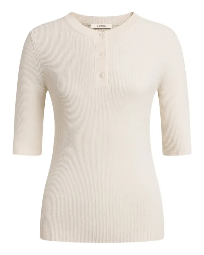 12 STOREEZ Geknöpftes Merinooberteil - Nude Nude