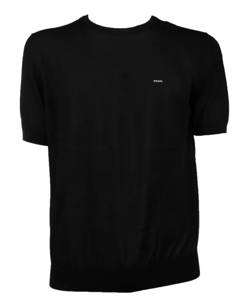 Prada T-Shirt mit Logo-Stickerei - Schwarz Schwarz