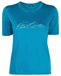 Kiton Fein gestricktes T-Shirt mit Jacquard-Logo Blau