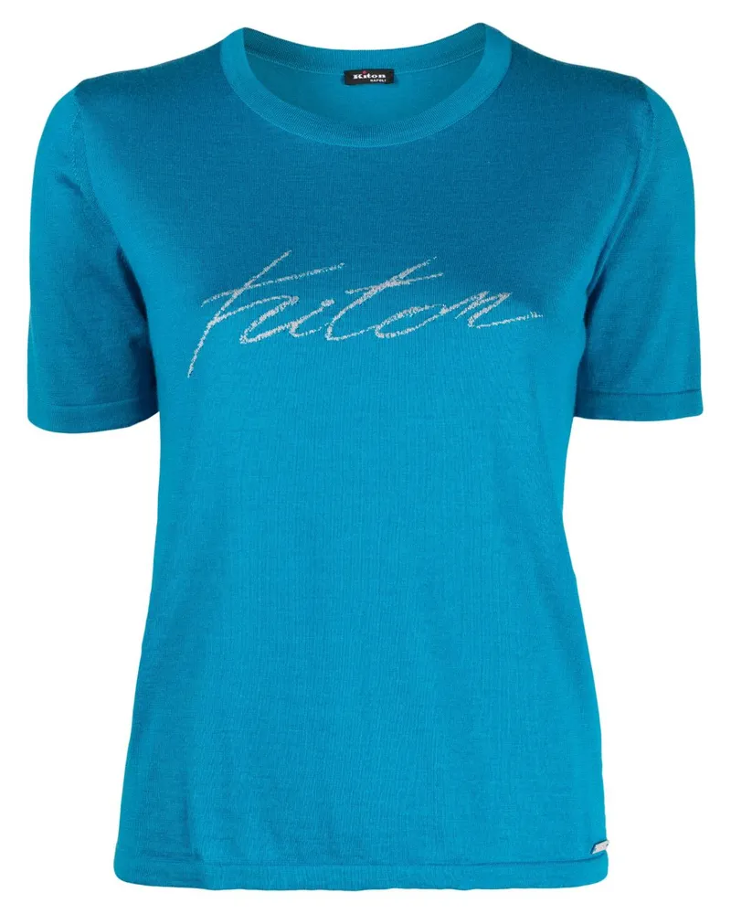 Kiton Fein gestricktes T-Shirt mit Jacquard-Logo - Blau Blau